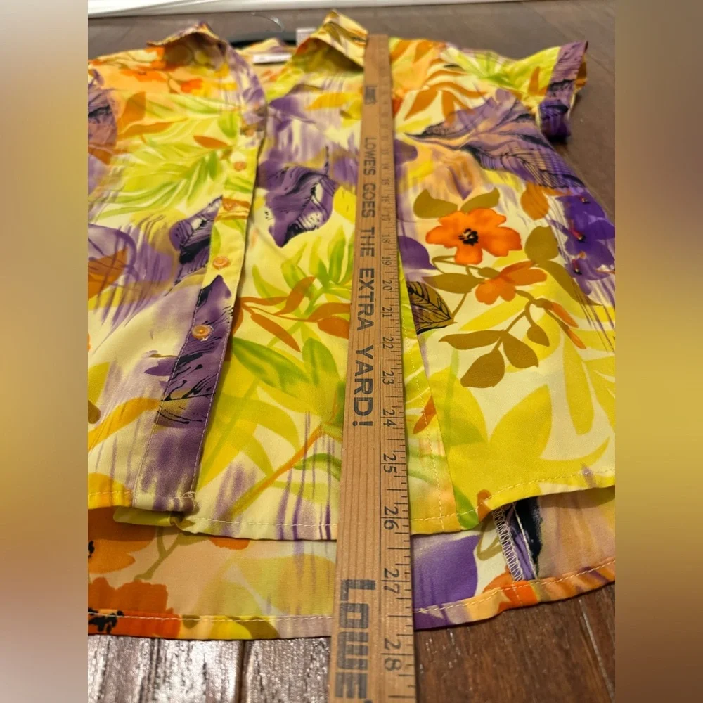 Vintage Joanna Plus Tropical Floral Blouse 1X Y2K Hawaiian Button Up